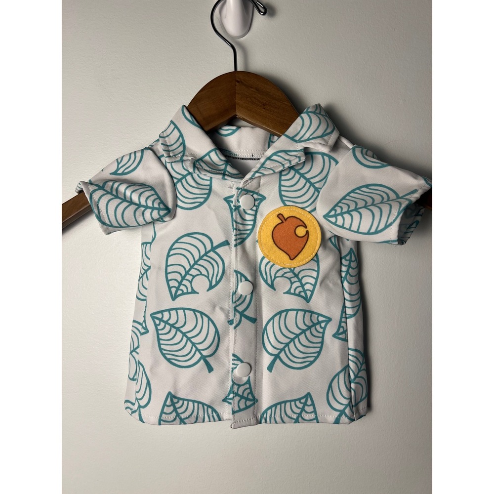 Nintendo Animal Crossing Shirt SM Dog White Teal Leaf Tom Nook Cosplay Top